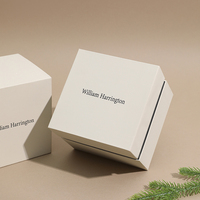 Boîte personnalisée minimaliste A1 en crème avec logo, 12,2x12,2x10,5 cm, pochette en papier gris anthracite 24 cm, coffret cadeau pour montre et bracelet