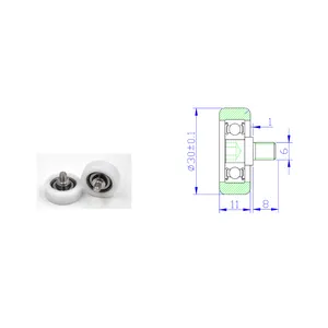 30 mét BS60830-11C1L8M6 Trắng Nhựa Nylon phẳng ròng rọc bánh xe con lăn với 608 mang vít M6