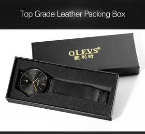 OLEVS 2876 Factory Wristwatches Sales Luxury Brand Men Waterproof Pu Leather Fashion Diamond Quartz Men Watches