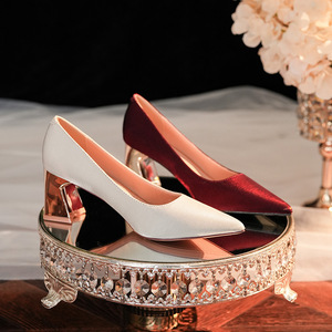Zapatos de Tacón Grueso con Punta en Pico de Satén 6222A, Elegantes Zapatos de Fiesta y Boda para Mujer, Tacón Medio, Sin Cordones, para Todas las Temporadas, Tendencia de Moda - Product Image 2
