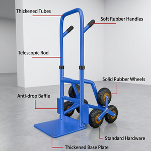 Carrello Manuale Industriale Saliscale Pieghevole da 200 kg con 6 Ruote, Manico Telescopico, Carrello Portatile per Trasporto - Product Image 4