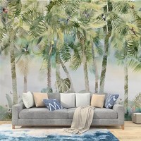Mural Dinding Botani Daun Pisang Tropis Modern Berwarna-warni Latar Belakang Hijau Tua Ukuran Dapat Disesuaikan untuk Rumah Kamar Tidur Kafe