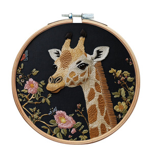 Kit per punto croce con ricamo a giraffa Kit per punto croce stampato per principianti adulti con Kit di ricamo a cerchio e istruzioni - Product Image 2