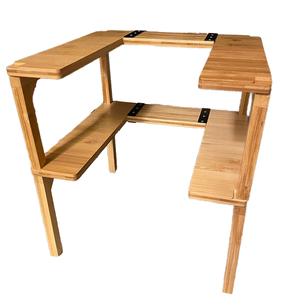 Porta spezie in bambù Organizer Cabinet regolabile a 2 livelli per la casa di conservazione della cucina durevole pieghevole in legno espandibile scatola di imballaggio - Product Image 6