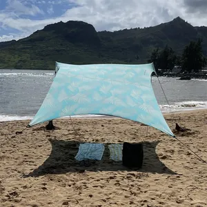 가족 여름 해변 캐노피 캠핑 해변 텐트 우산 알루미늄 접이식 폴 앵커 휴대용 해변 텐트 태양 그늘 쉼터