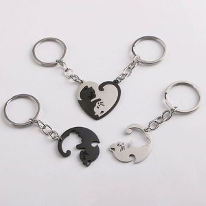 Love Cat Pendant Couple Waist Stainless Steel Anti Loss Keychain <b>Ring</b> <b>Bag</b> Hanging Accessories - Product Image 1
