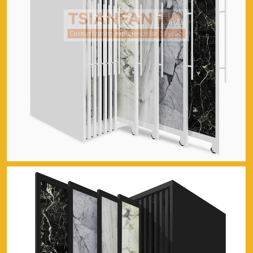 Tsianfan New Arrival Tile Sliding Rotating Frame Rack Display Stand for Showroom Granite Panel Marble Cabinet Sintered Stone