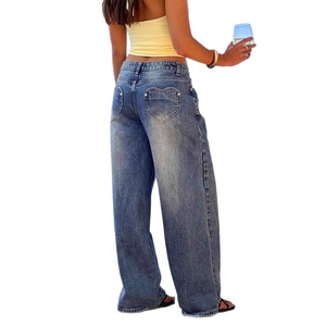 <span class=keywords><strong>Jean</strong></span> en denim pour femme, coupe droite, délavé bleu, style vintage, décontracté, ample, jambe large, longueur intégrale, tendance, avec poche cœur, collection automne - Product Image 5