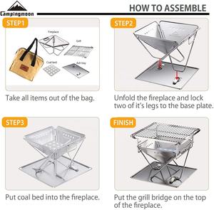 CAMPINGMOON Griglia <span class=keywords><strong>per</strong></span> <span class=keywords><strong>Barbecue</strong></span> Portatile Pieghevole in Acciaio <span class=keywords><strong>Inox</strong></span> <span class=keywords><strong>per</strong></span> Esterni con Regolazione dell'Altezza - Product Image 4