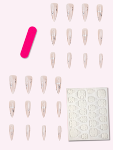 Venta al por mayor de fábrica: 24 uñas postizas de ABS de alta calidad, fáciles de usar, con líneas de mezcla en forma de estilete triangular. - Product Image 2