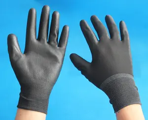 电气13号黑色聚酯手套，带PU手掌涂层手套