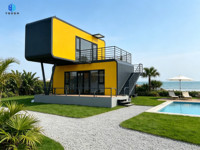 Maison préfabriquée à deux étages, style cabane, moderne, modulaire, avec balcon, pour villas de plage, villas de vacances