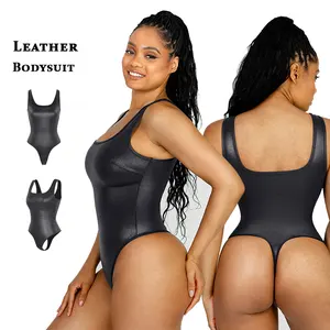 HEXIN WHOLESE Custom Square neck Faux leather bodysuit women bodysuits sexy thong body shaper for women