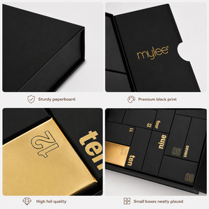 Caja Rígida Magnética Premium Personalizada de 12 Días con 12 Cajas Interiores con Papel Dorado, Empaque de Regalo para Esmalte de Uñas en Gel Negro, <span class=keywords><strong>Calendario</strong></span> de Adviento de Belleza - Product Image 4