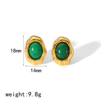 Boucles d'oreilles clous en pierre organique pour femme, plaqué or, cadre martelé, cabochon ovale 18 mm, en acier titane, style vintage, vente en gros