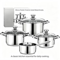 Ensemble de casseroles JL-cookware de style américain en acier inoxydable écologique moderne, avec couvercle en verre, sans revêtement, compatible lave-vaisselle