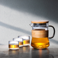 En stock : Ensembles de tasses à thé en verre imprimées, style américain, écologiques, résistantes à la chaleur, avec manchon en bois, pour le thé de l'après-midi