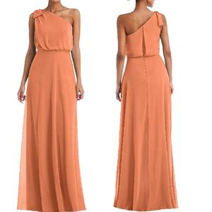 Eleganti abiti da <span class=keywords><strong>damigella</strong></span> d'onore maxi in chiffon a vita impero con fiocco monospalla <span class=keywords><strong>verde</strong></span> oliva - Product Image 5