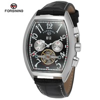Jam Tangan Pria Forsining Logo Kustom Otomatis Mekanik Tourbillon Desain Hollow Out Tali Kulit Penunjuk Waktu Fashion