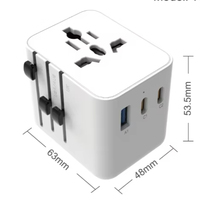 World plug adaptor perjalanan internasional Tipe C Universal 10A arus terukur dengan 2 Outlet AC untuk pengisian daya perjalanan di seluruh dunia