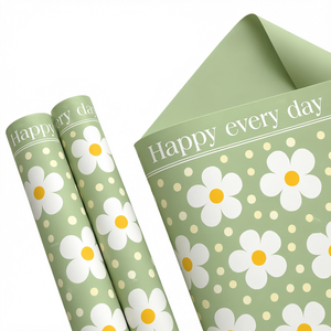 Emballage cadeau en gros pour bouquet de fleurs, imperméable en PE, motif marguerite artistique, <span class=keywords><strong>citation</strong></span> inspirante 'Happy Every Day', à pois floraux - Product Image 1