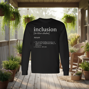 T-Shirt Unisex a Maniche Lunghe Stile Southern con Scritta 'Inclusion Definition', Girocollo per Adulti, Abbigliamento Promozionale - Product Image 2