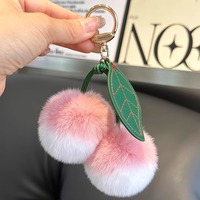 Porte-clés en fourrure de lapin Rex véritable, petit pendentif pompon mignon en forme de litchi pour sac à dos