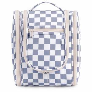 Checkered Large Makeup Bag Travel Toiletry Bag for Women Wide Open Cosmetic Make up Organizer with Handle - Product Image 1