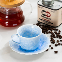 Ensemble tasse à thé et soucoupe en céramique bleu clair à glaçure craquelée, tasse à café en porcelaine à glaçure cristalline pour café et hôtel