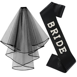 Disfraz <span class=keywords><strong>de</strong></span> Novia <span class=keywords><strong>de</strong></span> Halloween, Velo Negro y Faja con Pedrería, Conjunto <span class=keywords><strong>de</strong></span> 2 Piezas para Fiesta Gótica <span class=keywords><strong>de</strong></span> <span class=keywords><strong>Despedida</strong></span> <span class=keywords><strong>de</strong></span> <span class=keywords><strong>Soltera</strong></span>, Disfraz para Fiesta Temática <span class=keywords><strong>de</strong></span> Boda - Product Image 1