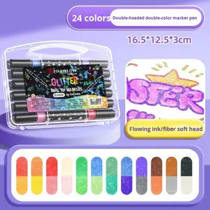 Pennarello Fluorescente Bicolore Lampeggiante a Doppia Punta con Glitter, Non Cancellabile, Motivo Stelle e Cuori per <span class=keywords><strong>Disegno</strong></span> di Bambini e Studenti - Product Image 3