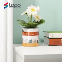 Pot Bunga Keramik Baru Blumentopf Putih Tahan Lama dengan Alas Bambu Sublimasi untuk Taman Luar Ruangan