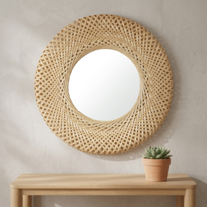 High Quality Bamboo <b>Small</b> <b>Round</b> Bohemian Design Washable Wall Hanging Bathroom Bedroom <b>Mirror</b> Decor Wholesale Good Price - Product Image 2