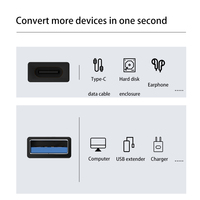 Adaptor USB A ke USB C, Konverter Tipe-C Male ke USB-A Female, Sinkronisasi Data Super Cepat, Adaptor Pengisian Daya Cepat 15W