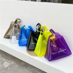 Tote bag shopping trasparente in pvc trasparente di grande capacità con logo personalizzato con bottone o cerniera personalizzati