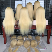 Wig Rambut Asli Brasil Remy Double Drawn Tanpa Lem, Warna 613, Panjang 40 inci, 13x4, Lace Transparan Alami, Grosir