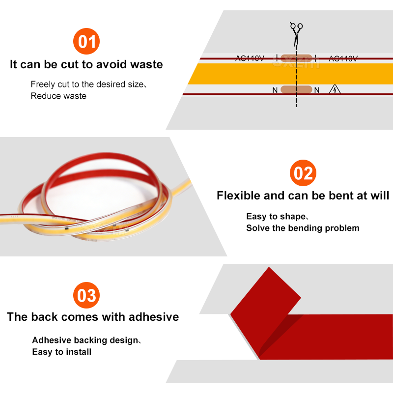 SXZM Ultra Bright 110V 220V Cob LED Strip with Plug Connector IP67 Waterproof Warm/Natural/White Outdoor Decor Strip Light