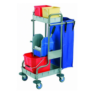 Carrello multiuso in acciaio inox da 70 litri completo di secchi e porta-mop per la pulizia - Product Image 2