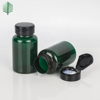 Fournisseur de services complets, flacons de complément alimentaire en PET vert foncé, emballage de capsules de vitamines, flacons à pilules avec bouchon à rabat