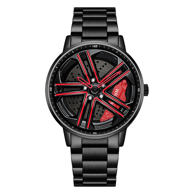 High Quality 41mm Stainless Steel Case Men's Watch Leather Sport Business Style Rotation Wheel Watch Spinning Car Wheel Design