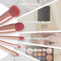 Ensemble de pinceaux de maquillage portables 5 en 1, avec miroir, multifonction, fond de teint, lèvres, ombre à paupières, pinceau cosmétique Combo