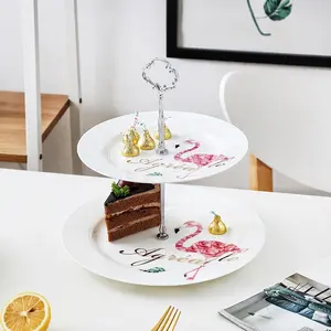 Luxury Jungle 2 Layers Ceramic Cake Plate Set with Stand for Wedding Gifts European Fruit Snack Tray Pastry Dessert Plate