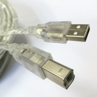 Kabel Printer USB 2.0 1.5m, Tipe A Male ke B Male, Kabel Persegi, Inti Ferit Ganda, Transparan Putih, Teranyam, untuk Scanner, Printer 3D, MIDI, DAC