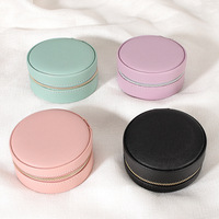 Boîte de rangement ronde pour bijoux en cuir PU, boucles d'oreilles pour femmes et filles