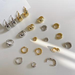 925 Jóias de Prata 18K Banhado A Ouro Vermeil Chunky círculo redondo 925 Sterling <span class=keywords><strong>Silver</strong></span> <span class=keywords><strong>Jewelry</strong></span> Drop Earrings Brincos elegantes
