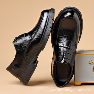 Chaussures de luxe - Mocassins formels pour hommes à bout rond avec semelle en caoutchouc, chaussures en cuir noir, chaussures de mariage - Product Image 2