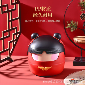 Nezha Style Desktop Trash Can Round Red Flip Top Office Wastebasket Indoor Storage <b>Bin</b> 260g - Product Image 4