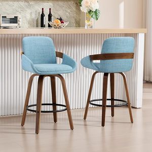<span class=keywords><strong>Chaise</strong></span> <span class=keywords><strong>de</strong></span> <span class=keywords><strong>bar</strong></span> moderne <span class=keywords><strong>en</strong></span> noyer pivotante à 360° <span class=keywords><strong>avec</strong></span> dossier et accoudoirs <span class=keywords><strong>en</strong></span> <span class=keywords><strong>tissu</strong></span> pour cuisine, salle à manger, extérieur, centres commerciaux - Couleur bleue - Product Image 5