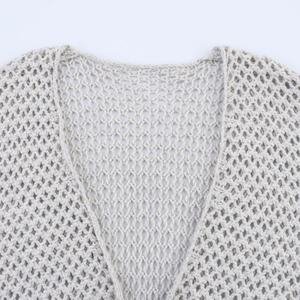 Cárdigan de punto para mujer con cuello en V, gris, manga larga, con cinturón, diseño de ojal, estilo casual, cálido, para otoño - Product Image 3