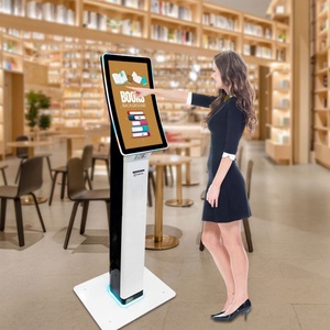 23.6'' Curved Screen Payment Kiosks With QR Scanner Printer POS Holder Self Service Kiosk LED <b>Light</b> in Library/Store/Restaurant - Product Image 1